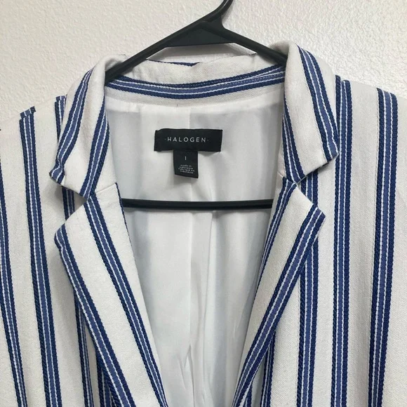 Halogen Blue & White Striped Blazer, Business Casual, Women’s, Size Large - Picture 2 of 7